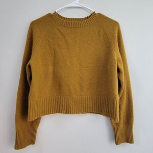 Everlane Cashmere Crop Mustard Sweater Women's Size S Layers Granola Earthy Wool